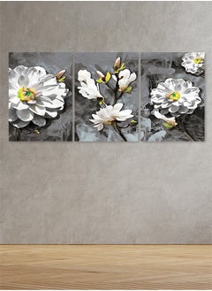 Buy Decorative Wall Art Painting with Flowers Design, 3 Pieces, Size 120x60cm in Saudi Arabia