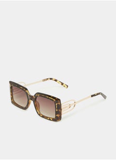 Buy Tortoise Full Rim Rectangle Sunglasses with Temple Detail in Saudi Arabia