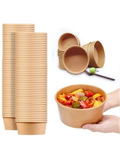 Buy Kraft Salad Bowl 500ml With Lid Bio Disposable Bowl Brown 50 Pieces in UAE