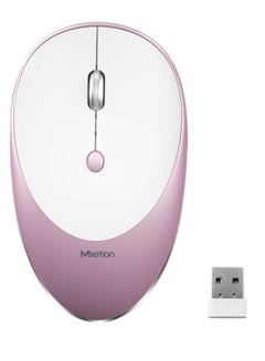 Buy Slim Rechargeable Wireless Silence Button Mouse Pink/White in Saudi Arabia