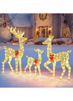 اشتري Golden Reindeer Festival Decoration with 210 LEDs Warm Lights,Set of 3 Elk 3D Light Up Glittered Standing Reindeer في الامارات