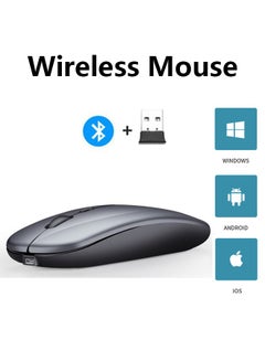Buy Wireless Bluetooth Mouse, Bluetooth 5.1 + USB, 2.4GHz Rechargeable Silent Bluetooth Wireless Mouse, Computer Mice with USB Receiver(Grey) in Saudi Arabia