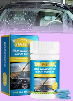 اشتري 100 Pcs Car Windshield Washer Fluid Concentrated Clean Tablets Windshield Wiper Fluid 1 Piece Makes 1 Gallons Remove Glass Stains with De Icer or Methanol Glass Wash Cleaning Tablets في الامارات