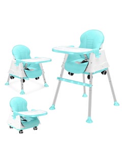 Buy 3 In 1 Convertible High Chair For Kids And Babies With Adjustable Height And Footrest Baby Toddler Feeding Booster Seat With Tray, Wheels, Safety Belt and Cushion For 3 Months to 3 Years in UAE