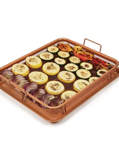 اشتري Non-Stick Baking Tray with Grill Crispy Basket Copper Crisper Air Fryer Pan Set of 2 في الامارات