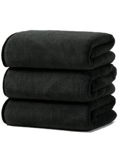 Buy 3-Piece Microfiber Gym Towel/Hand Towel/Face Towel/Microfiber Car Cleaning Towel Soft and Durable 50x90 cm Black in UAE