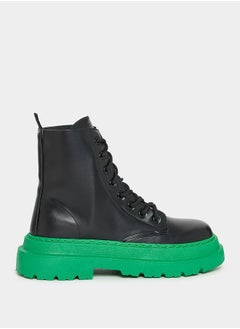 Buy Solid High Top Lace Up Combat Boots in Saudi Arabia