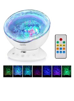 اشتري Ocean Wave Night Light for kids, LED Projection Lamp with 7 Colours, Built in Mini Music Player, Sleep Soothing Color Changing Lamp for Living Room and Bedroom, with Remote Control (White) في السعودية