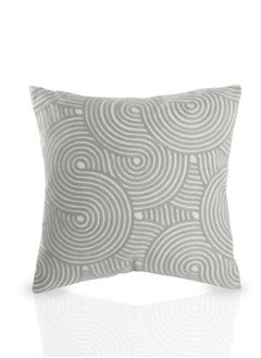 Buy Embroidered Geo Cushion Cover -Silver And Natural, Polyester, 45 X 45 Cms, 1-Piece in UAE