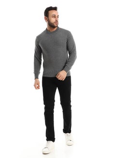 Buy Knitted Round Neck Heather Charcoal Pullover in Egypt