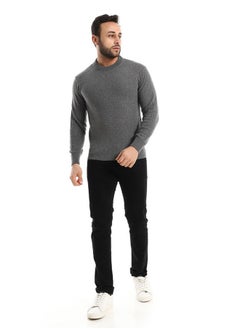 Buy Knitted Round Neck Heather Charcoal Pullover in Egypt