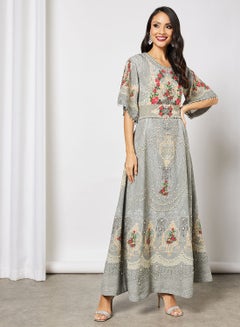 Buy Floral Print Belted Maxi Dress in Saudi Arabia