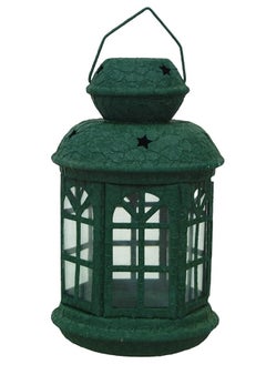 Buy ramadan lantern metal 25cm colored glass leather colors dark green in Egypt