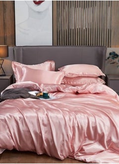 Buy Silky Satin, King Size 6 Piece Duvet Cover Set Plain Pink Color in UAE