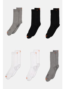 اشتري Men 6 Pair Brand Logo Socks, Black/Grey/White في الامارات