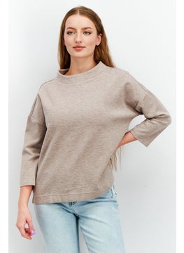 اشتري Women Comfort Fit Crew Neck Heather Sweatshirt, Brown في الامارات