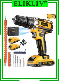 اشتري ELIKLIV 21V Cordless Drill, 3/8 Inch Power Drill Set with Lithium Ion Battery and Charger, Electric Drill with Variable Speed, 19 Positions and 24-Pieces Drill/Driver Accessories Kit في السعودية