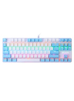 Buy 87 Keys Wired Mechanical Keyboard Mixed Light Mechanical Keyboard with Mechanical Blue Switch Suspension Button White+Blue in UAE