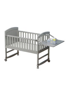 اشتري 7 In 1 Convertible Kids Bed And Bedside Crib With Mattress, Mosquito Net And Detachable Wheels (0-12Yrs) - Grey في الامارات