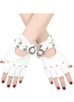 اشتري Half Finger Gloves, PU Leather Performance Gloves, Women Heart Cutout Punk Half Finger Gloves, Dance Glove Performance Costume Style Glove (White) في الامارات