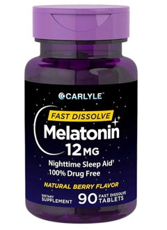 اشتري Melatonin 12 mg Fast Dissolve 90 Tablets | Natural Berry Flavor | Vegetarian, Non-GMO, Gluten Free في الامارات