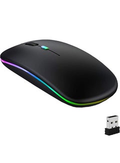 اشتري Wireless Bluetooth Mouse, Computer Mice with USB Receiver,LED Slim Dual Mode 2.4GHz Rechargeable Silent Bluetooth Wireless Mouse(Black) في السعودية