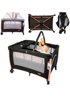 Buy Spacious Deluxe Foldable Baby Bed Nursery Center And Travel Cot Comfortable Baby Crib Safe Baby Playpen Two Stage Design Newborn Bed To Toddler Baby Playard in UAE