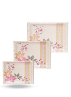 Buy Floral Melamine Serving Tray Set – 3 Pcs, Premium Quality, Scratch Resistant & Unbreakable, BPA-Free, 33x38x44.5 cm, Design 207 | Dishwasher Safe, Ideal for Daily Use & Parties in UAE