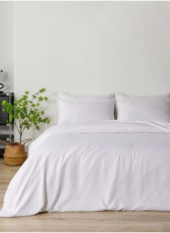 Buy Premium King Size 6 Pieces Bedding Set without filler, Solid White Color, Satin Stripe Design in UAE