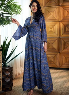 اشتري فستان شيفون طويل بثنيات وطبعات في السعودية