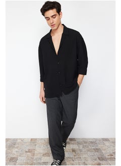 اشتري Men's Black Oversize Fit Wide Collar Shirt في مصر