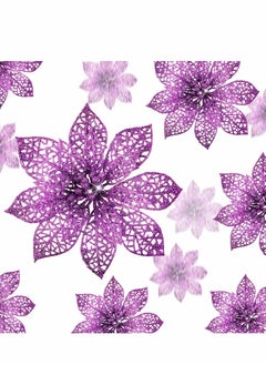 اشتري Glitter Poinsettia Flowers Artificial, 24 Pcs 2 Size Purple Decorations Tree Ornaments for New Year/Holiday/Seasonal/Wedding Party Wreath DIY Decors في السعودية