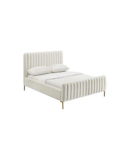 Buy MDF ,Gold steel and Velvet Super King Bed Off-White - 200x200x140 cm in Saudi Arabia