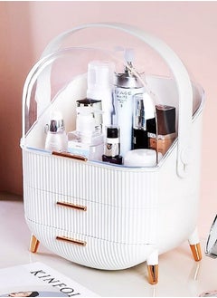 اشتري Makeup Organizer Waterproof And Dustproof Large Cosmetics Storage Display Box With Lid And Drawers Suitable For Bathroom And Bedroom Vanity Dresser White Color في الامارات