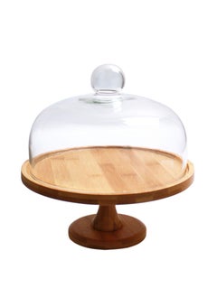 اشتري Cake Stand, Footed Cake Plate with Glass Dome, Bamboo Stand and  Glass Lid, Wood Cake Stand with Dome（11.5in） في الامارات