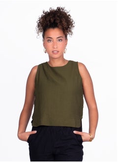 Buy Sleeveless Spanish Linen Side Buttons Top in Egypt