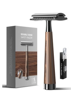 Buy Double Edge Safety Razor, Faux Wood Zinc Alloy Handle Razor with 5 Swiss Stainless Steel Blades, Heavy Duty Eco-Friendly Razor for Shaving, Gift Packed Visit the SINAHET Store in Saudi Arabia