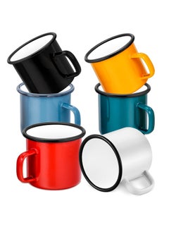 Buy 6 Pcs Enamel Camping Mugs 12 oz, Portable Camp Drinking Cups with Handle, Vintage Metal Mugs for Home, Office, School, Camping, and Party Supplies in UAE