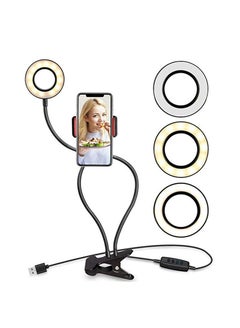 Buy Selfie Ring Light with Stand & Cell Phone Holder 3 Light Modes & 10 Level Brightness for Live Stream Makeup Flexible Arm Compatible with iPhone & Android Phones in UAE