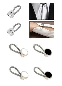 Buy 6pcs Metal Collar Extender Buttons for Shirt Dress Pants Coat (White-Black-Silver) in Egypt