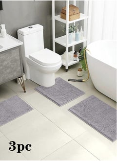 اشتري 3-Pieces Simple Soft Chenille Bathroom Mat Set Water Absorbent Non-Slip Bathroom Floor Mat Bathroom Floor Mat Grey في الامارات