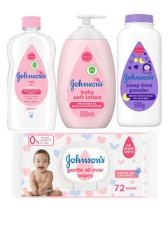 Buy A set for taking care of your child oil powder lotion 500 ml 72 tissues The set consists of 4 pieces in Saudi Arabia