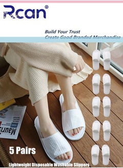 Buy 5 Pairs of Slippers Disposable Non Slip Thick Open Toe Washable Portable Travel Slippers Breathable Sweat Absorbing Soft Waffle Disposable Hot Spring Slippers Unisex Suitable for Family Hotels in Saudi Arabia