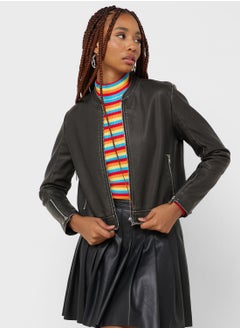 Buy Button Detail Pu Jacket in Saudi Arabia