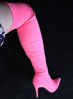 Buy Pointed Knee High Boots For Women Pink in UAE