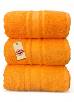 اشتري Luxury Soft and Absorbent 3 Pcs Bath Towel Set - 450 GSM Hotel Quality Bathroom Towel for Bath Hand Beach Pool Or Spa (70x140cm) - Orange في السعودية