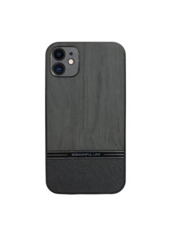 Buy Shockproof Wood Grain Skin PU and TPU Shockproof Luxury Phone Case for iphone 11 (Black) in Egypt