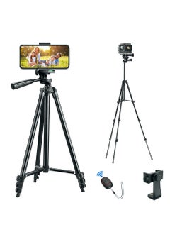Buy Extendable Tripod Stand with Carry Bag Aluminum Alloy Lightweight Portable Travel Tripod for iPhone/Android Smartphones with Wireless Bluetooth Remote for Live Streaming Work Vlogging in UAE