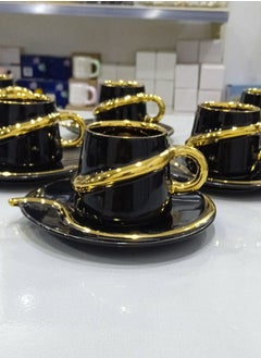 Buy 12-piece porcelain coffee set - black in gold in Egypt