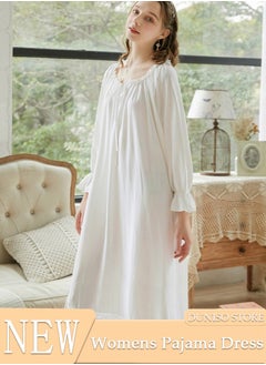 Buy Women's Long Sleeve Nightgown Sweet Cotton Pajama Dress Sleepwear Girls Comfortable Round Neck Nightwear Summer Home Wear Lounge Dress in UAE